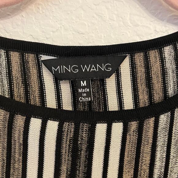 Ming Wang Contrast Pleated Stripe Knit Tunic Medium Large Black Sweater Office - Picture 2 of 9